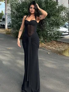Nibber Halter Mesh Patchwork Γυναικείο φόρεμα Καλοκαιρινή τάση Off Shoulder Ruched Ribbon Midnight Prom Party Hipster Vestidos