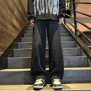 Mannen Amerikaanse stijl Vintage jacquard ontwerp Jeans Mode Mannelijke zomer Dunne dagelijkse casual denim broek Losse broek met rechte pijpen