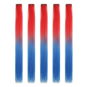 5 STK/sett Clip in Hair Extensions Syntetiske frisyrer Fargede festhøydepunkter for jenter 18 tommer Flerfarget rett hår