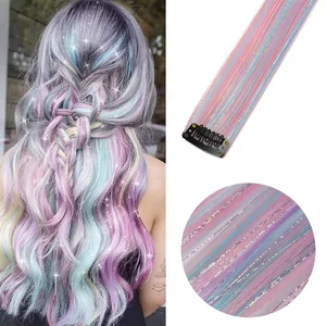 Syntetické Clip In One Pieces Prodlužování vlasů Rovné Syntetické vlasy 22palcové dlouhé Ombre vlasy Růžová Fialová Červená Modrá