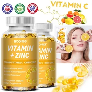 Soomiig Vitamina C amb càpsules de zinc Vitamina C 1000MG Zinc 20 Mg per al suport immunitari Potent antioxidant i producció d'energia