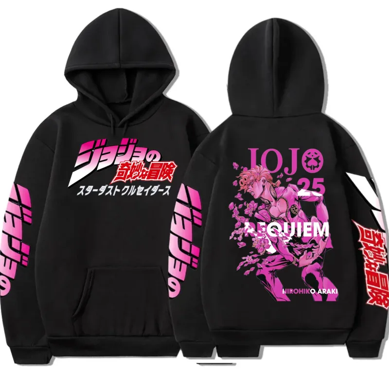 Anime Jojo Bizarre Adventure 후드 티 Giorno Giovanna 만화 그래픽 스웨터 남성 여성 의류 긴 소매 양털 풀오버
