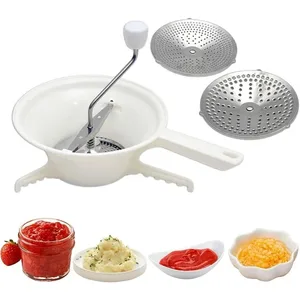 Lebensmittel-Handkurbelmühle, ausgestattet mit 3 Mahlscheiben, Obst- und Gemüse-Lebensmittelmühle, geeignet für Tomatensauce, Kartoffelbrei