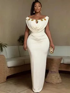 Abito da sera per feste Abito bohémien a vita alta slim fit Chic donna invito a nozze abiti lunghi sexy con spalle scoperte eleganti