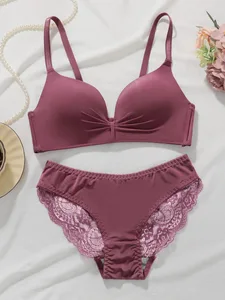 Ensemble de soutien-gorge en dentelle de couleur unie pour femmes, sans fil, sans armatures, soutien-gorge Push Up et culotte, ensemble 2 pièces, Lingerie confortable au quotidien