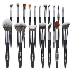 Kuas Rias Hitam Label Pribadi Bedak Foundation Blush On Set Kuas Rias Eyeshadow Bros Rambut Alami Grosir 5Set