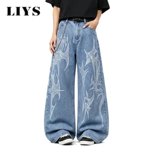 Panlalaking Kaswal na Spiral Graffiti Print Hip Hop Oversized Baggy Wide Leg Jeans Trendy Casual Slop Lazy Street Daily Denim Pants