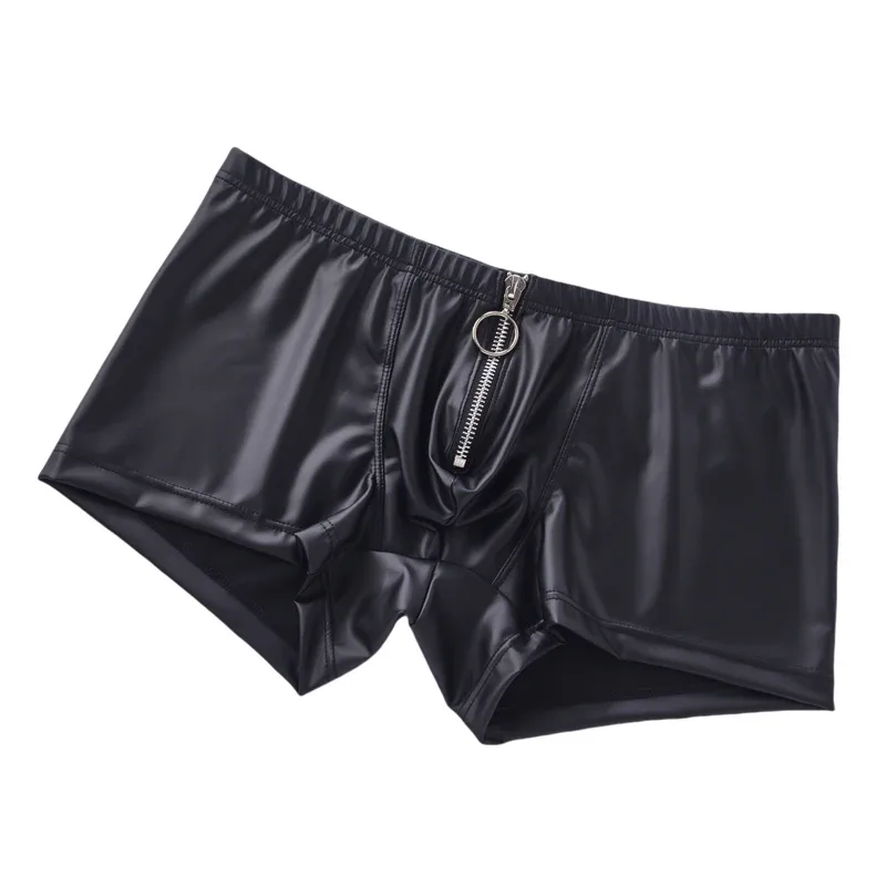 Mutandine da uomo sexy in ecopelle boxer da uomo mutande con cerniera slip Homme U Pouch boxer da uomo Lingerie Cueca Calzoncillo