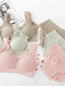 Sexet blondeundertøjssæt polstret bh-sæt uden stålring Solid dameundertøj-bh Komfortabel Fitness Crop Top