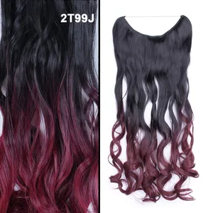 Jeedou Rambut Bergelombang Ekstensi Elastisitas Kawat Tak Terlihat Garis Ikan Satu Potong Tanpa Klip Potongan Rambut Sintetis Warna Ombre untuk Wanita