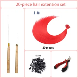 20 Helai/Pek Rawak Sepuluh Warna Berwarna Sintetik I-Tip Stick Sambungan Rambut Rambut Lurus 16 Inci Untuk Wanita Suhu Tinggi