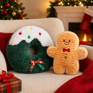 Sød kreativ form julepude Blød fyldt Komfortabel Gingerbread Man Pude Sæsonmønster Taljepude Hjemmeindretning