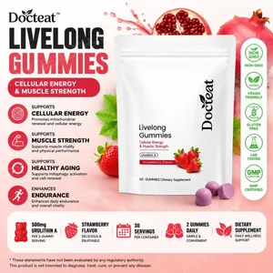 Docteat Urolithin A Gummies 500mg per porzione Gusto Fragola Supporto quotidiano per il benessere cellulare 60 caramelle gommose per uomini donne
