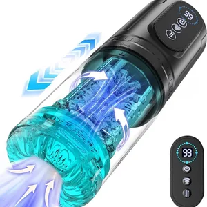 Automaattinen miesten penispumppu 9 imevällä työntövoimalla pyörivällä 3D-asennossa Realistinen aikuisten miesten seksilelukone Blowjob Stroker
