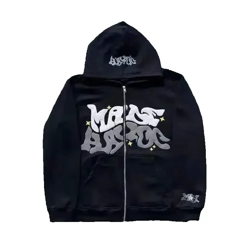2026 europäisches und amerikanisches Mode-Fleece-Druck-Kapuzen-Sweatshirt mit Reißverschluss für Männer und Frauen, lässiges multifunktionales Sport-Top
