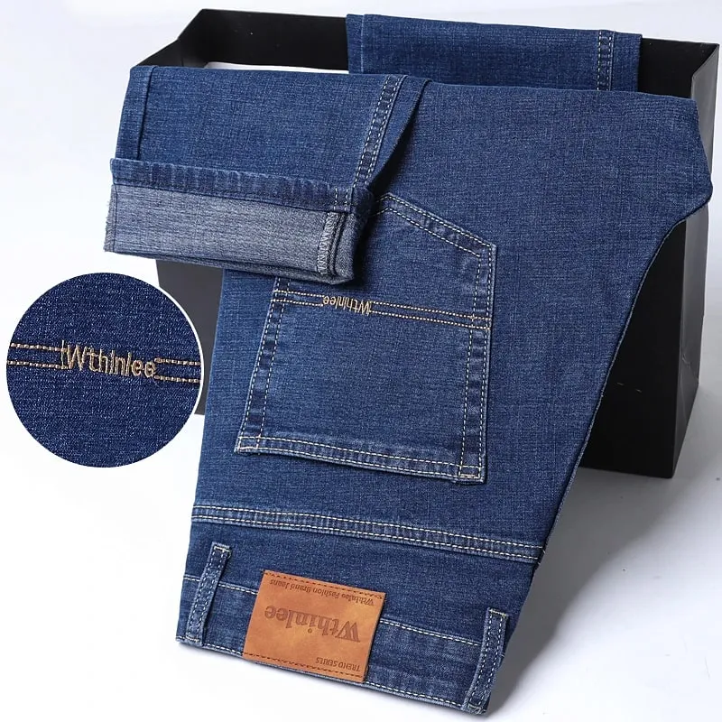 2026 Straight Regular Blue Slim Fit Stretch Denim Trousers Spring Autumn Men Classic Jeans Business Fashion Men's Smart Jeans