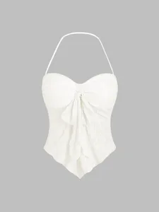 Wanita Halter Sweetheart Leher Busur Depan Ruched Lace Slim Fit Labuh Tidak Teratur Atasan Cami Dengan Bra Terbina Dalam 2026 Percutian Musim Panas Padat