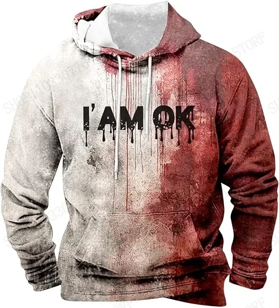 Funny Letter I'm Fine Bloody 3d Print Hættetrøje Mænd Kvinder Mode Halloween Træningsdragt Teenagere Hættetrøje Sweatshirt Efterår Vintertøj