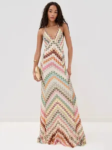 Sexy impressão com decote em v halter maxi vestido feminino nova moda verão sem mangas sem costas magro clube festa vestido longo