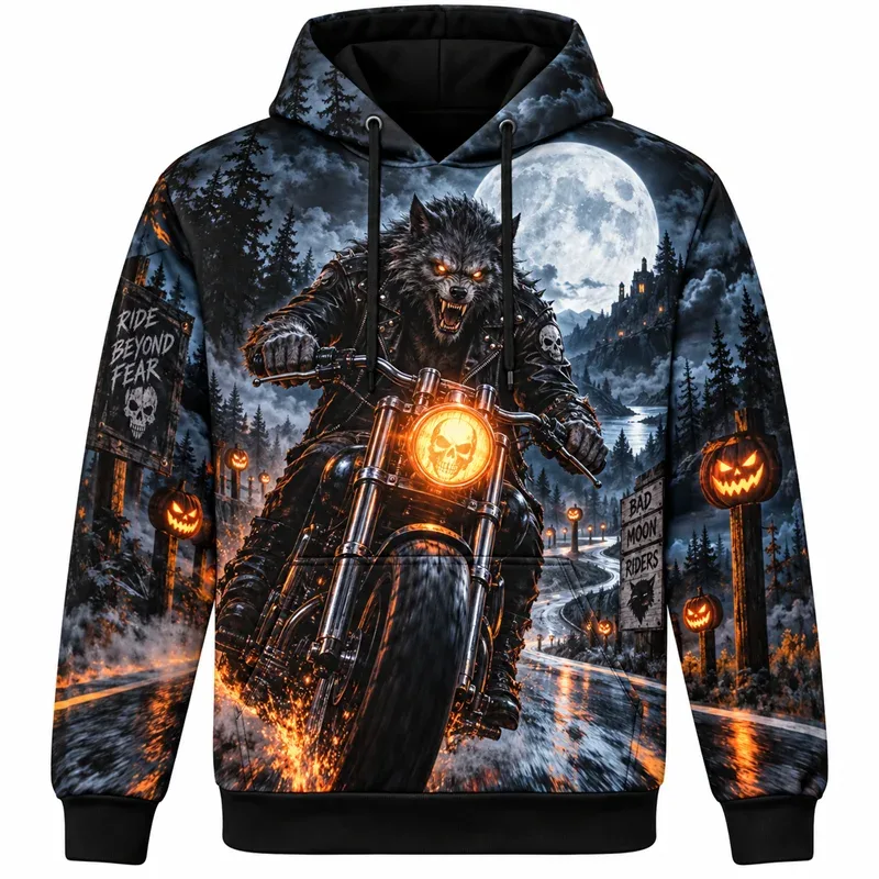 Halloween Mikina s kapucí Gotická fantasy s grafikou Strašidelná noc Dýňový duch Strašidelný hrad Kouzelný les Vintage Streetwear