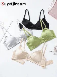SuyaDream Dámská sada hedvábné podprsenky 93%Hedvábí 7%Spandex Spodní prádlo bez drátěnky 2023 Pohodlné intimky Stříbrná Růžová