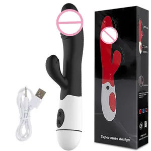 Vibrador portàtil recarregable de 30 velocitats de silicona per a clítoris per a adults, clítoris, joguina sexual, punt G, vibrador de conill de doble motor per a dones, dones