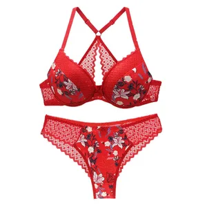 Women's Underwire Padded Bra Push Up Underwear Panties Bra Lingerie Panty Sets 34 36 38 40 42 44 A B C D E