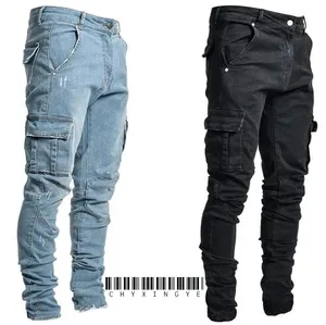 2026Jeans Erkek Pantolon Yıkama Düz Renk Çok Cepler Denim Orta Bel Kargo Kot Artı Boyutu Fahsion Günlük Pantolon Erkek Günlük Giyim