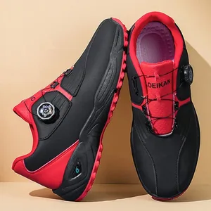 Sapatos de golfe masculinos com fivela rotativa, à prova d'água, couro, almofada de ar, antiderrapante, respirável, tênis de treinamento, 2 cores