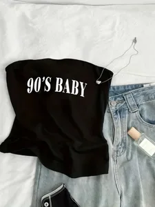 Jaren '90 Brief Gedrukt Trendy Casual Mode Tube Top Dames Top Tee Kawaii Y2k Strapless Top Zomer Dame Vest Hip Hop Shirt