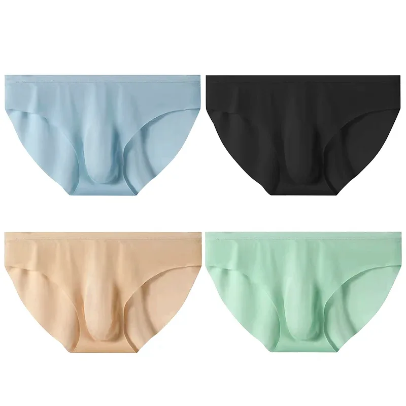 4 pçs cuecas de seda gelo masculina verão transparente sem costura sexy de secagem rápida na moda respirável calcinha ultra-fina