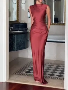 Moda feminina sólido plissado halter vestido cintura-cinching sem mangas sem costas dividir maxi vestidos 2026 sexy verão senhora vestidos de festa
