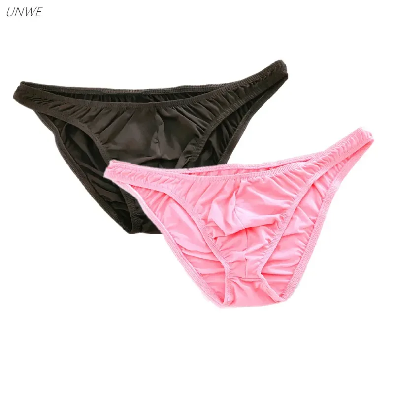 Slip rose en Nylon et Spandex pour hommes, sous-vêtement confortable et respirant, taille basse, séchage rapide, en soie glacée, sous-vêtement bikini