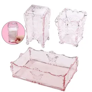 Bomuldspude Negle Opbevaringsboks Sommerfugl Transparent Pink Design Servietter Container Børste Organizer Makeup Case Negle Art Tools