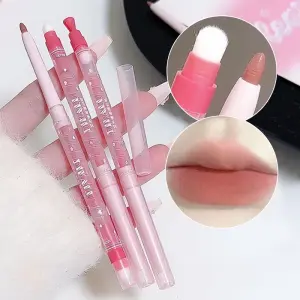 2 Màu Matte Lipliner Bút Chì Khỏa Thân Kẻ Viền Môi Với Cọ Môi Chống Nước Tự Nhiên Màu Hồng Đào Son Môi Bút Chì Viền Môi Trang Điểm