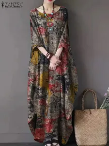 Abiti stampati vintage ZANZEA autunno vestito estivo da donna bohemien casual manica lunga o abito con scollo elegante abito maxi allentato
