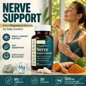 Kapsul Kompleks Magnesium 4-dalam-1 TriMagnes 300mg dengan Citrate Glycinate Malate Turmeric untuk Keselesaan Saraf Otot Relakskan 60 Ct