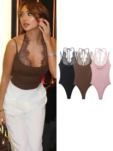 Bodys esvelts atractius per a dona, amb encaix elegant, sense mànigues, a la moda, sense esquena, Tops de tirants, els nous vestits informals per a dones
