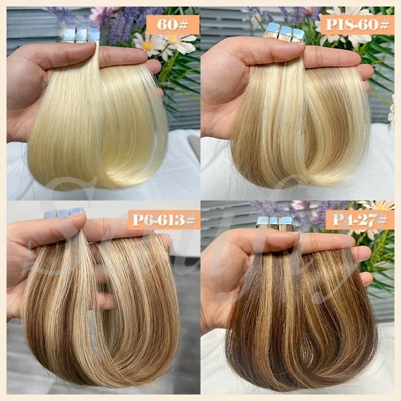 12-20 Zoll Balayge Blonde Mini-Tape-in-Echthaarverlängerungen, doppelseitig, unsichtbar, nahtlos, Tape-Ins-Haar, 10 Stück/Packung, natürlich, gerade, schwarz-blond, Balayge-braun, Mini-Tape-in-Haarverlängerungen