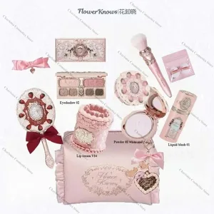 Flower Knows Strawberry Cupid Cosmetics Paleta completa de creme labial em pó creme para as mãos conjunto de 9 peças