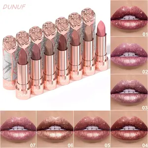 Rossetto metallizzato scintillante oro 7 colori Rossetto perlato glitterato perlato Trucco labbra glitterato ad alto pigmento Velluto opaco a lunga durata
