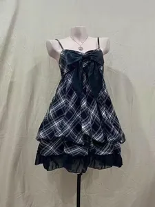 2025 Japonské šaty na ramínka ve vintage stylu Ženy Korejská móda Černé Krajkové Šaty Cami Letní Sladký Patchwork Nové Jednodílné šaty
