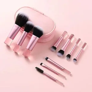 Set Berus Solek Mini 10 Keping dengan Beg Berus Mekap Saiz Perjalanan Mudah Alih Tersedia dalam Pelbagai Warna