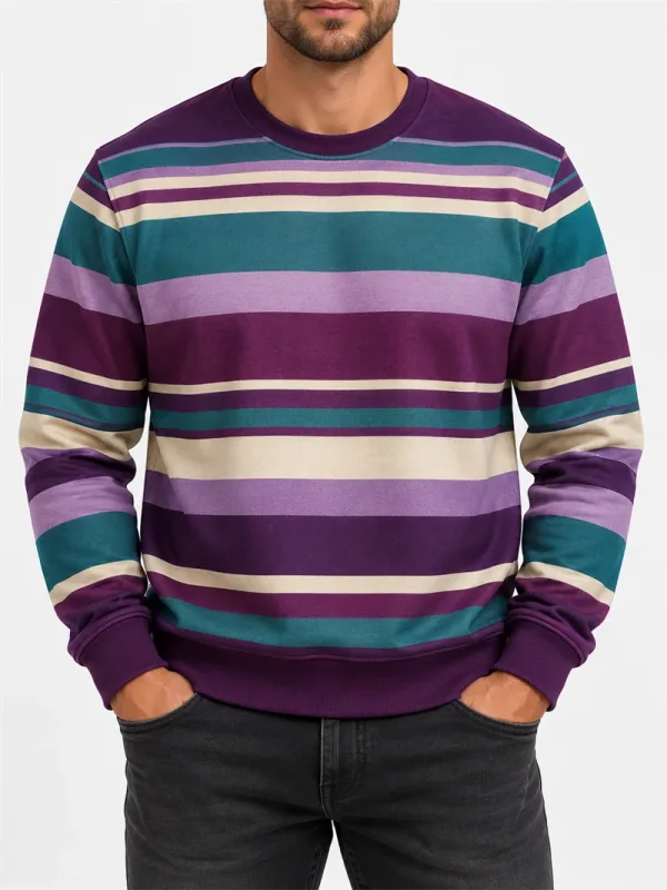 Hanorac vintage cu dungi pentru bărbați, ocazional, cu mânecă lungă, pulover, bloc de culoare, îmbrăcăminte de toamnă, moda de zi cu zi, Top clasic