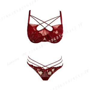 Conjunto de lingerie de renda bordada de verão, conjunto de lingerie de malha transparente, sutiã push up confortável, roupa íntima diária para mulheres, tamanhos 32 a 38