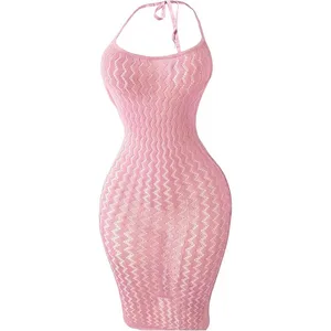 Malha praia cobrir vestido feminino oco para fora sheer fishnet bodycon vestido sexy festival de música rave outfit roupa de banho coverups