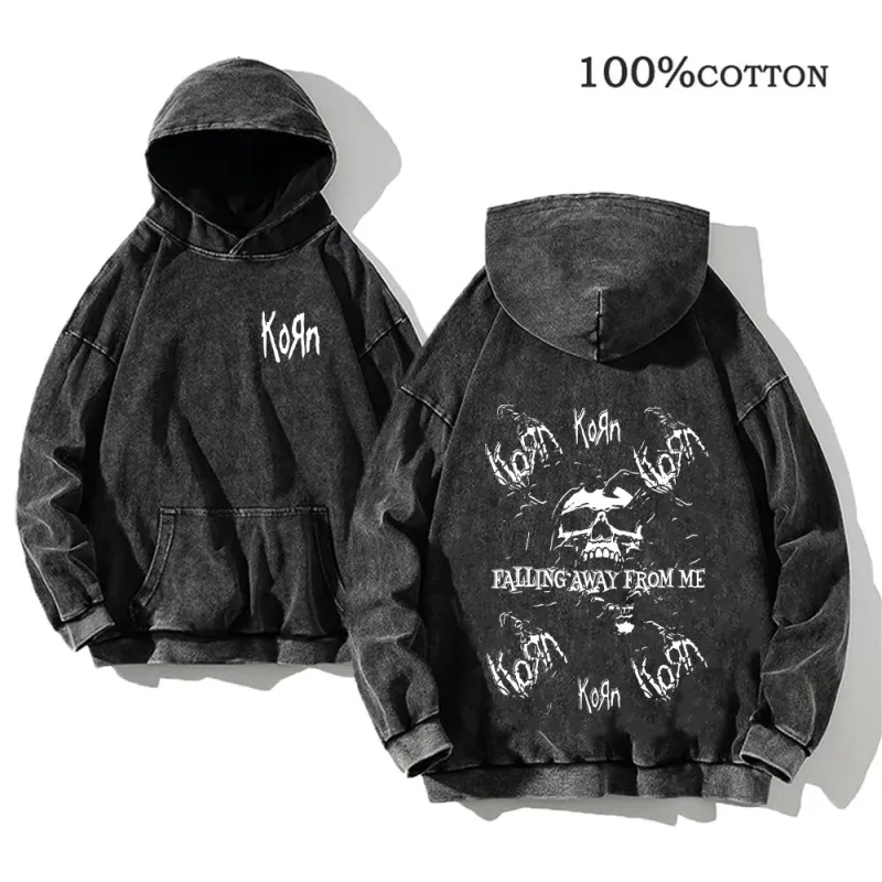 Hanorace cu glugă pentru trupa de rock Korn pentru turneu mondial, hanorace pentru bărbați, spălate vintage, din bumbac, îmbrăcăminte hip hop, cu glugă, pulover cu glugă, topuri largi Y2K