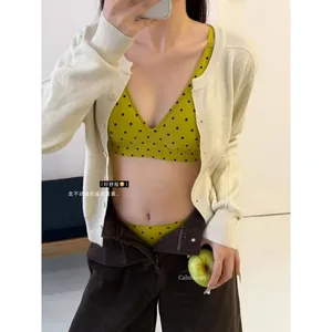 Amerikansk Retro Polka Dot Lingeri Sæt Sømløs Deep V BH Trådløs Jelly Soft Support Anti Sagging Sexet Komfort Kvinder MOYISU BH