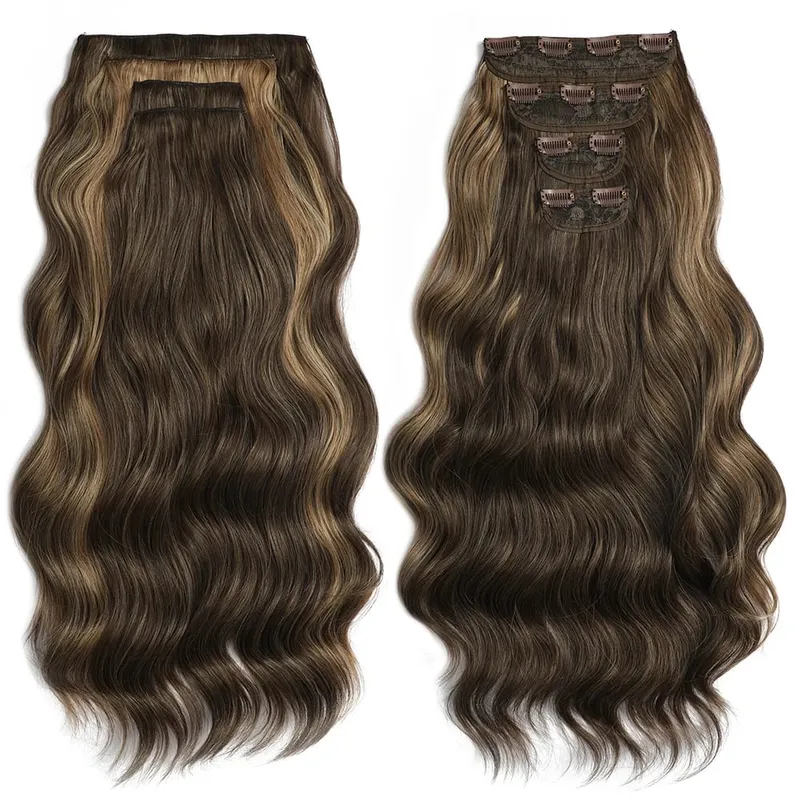 Bio Body Wave Clip in Hair Extensions 22 inches 4 pcs/lot 220g Soft Natural Heat Resistant Fiber Clip in Synthetic Hair