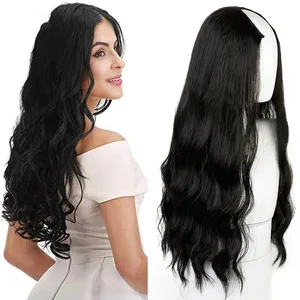 ยาวหยัก Culry U-รูปครึ่งวิกผมสำหรับผู้หญิง 24 "ธรรมชาติหญิงยาวสีดำสีน้ำตาลวิกผมสังเคราะห์ทนความร้อนผม